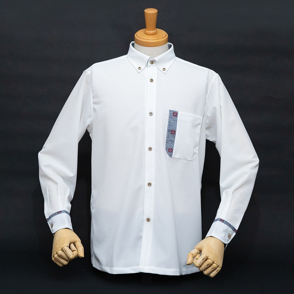 【3L】T1901B　メンズ　＜七宝紋様柄使い＞　ボタンダウン　長袖