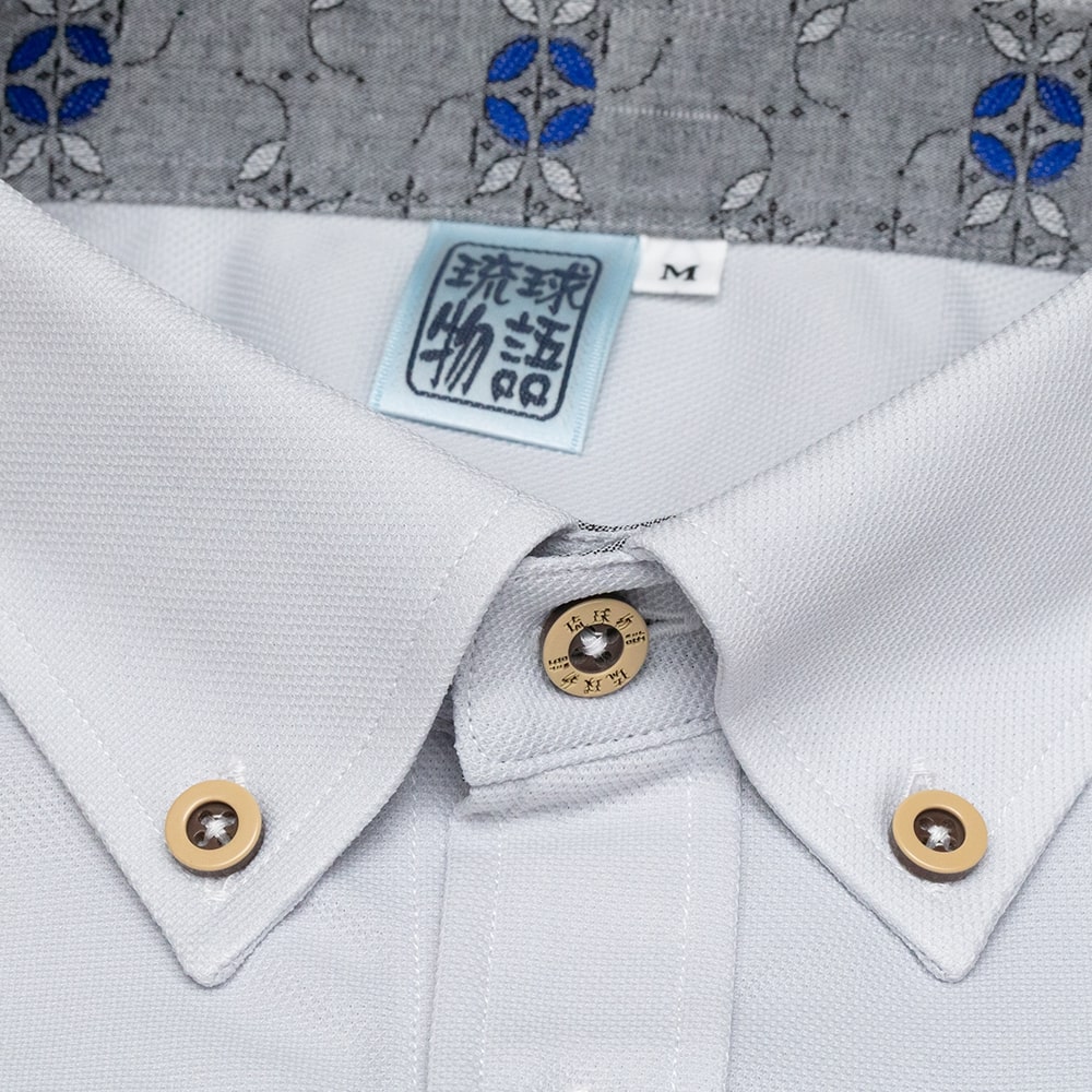 【3L】T1901B　メンズ　＜七宝紋様柄使い＞　ボタンダウン　長袖