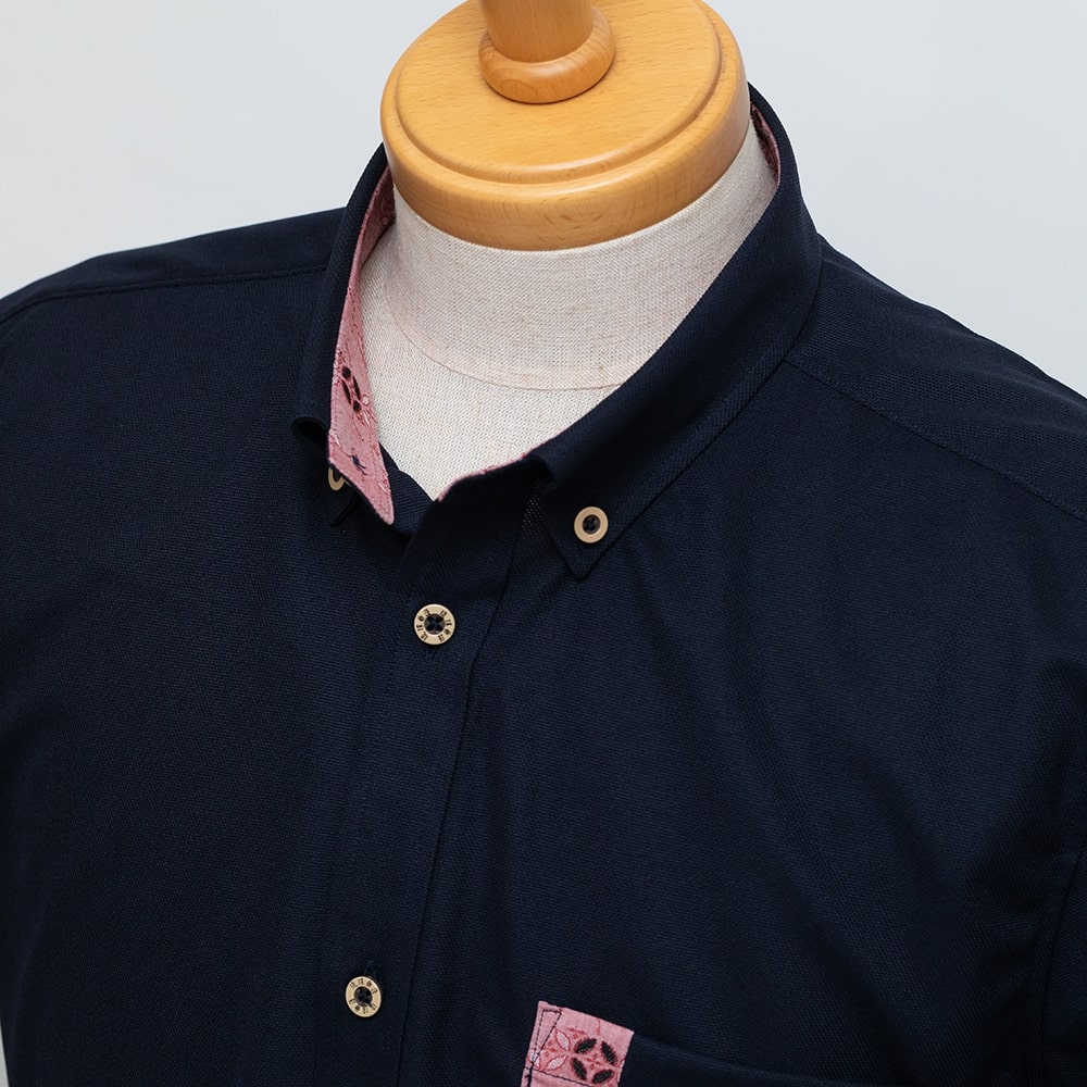 【3L】T1901B　メンズ　＜七宝紋様柄使い＞　ボタンダウン　長袖