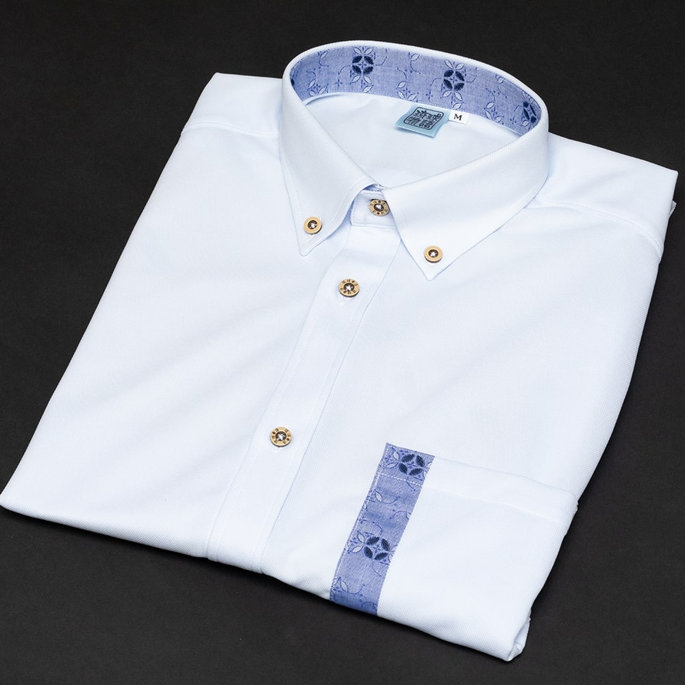 【3L】T1901B　メンズ　＜七宝紋様柄使い＞　ボタンダウン　長袖