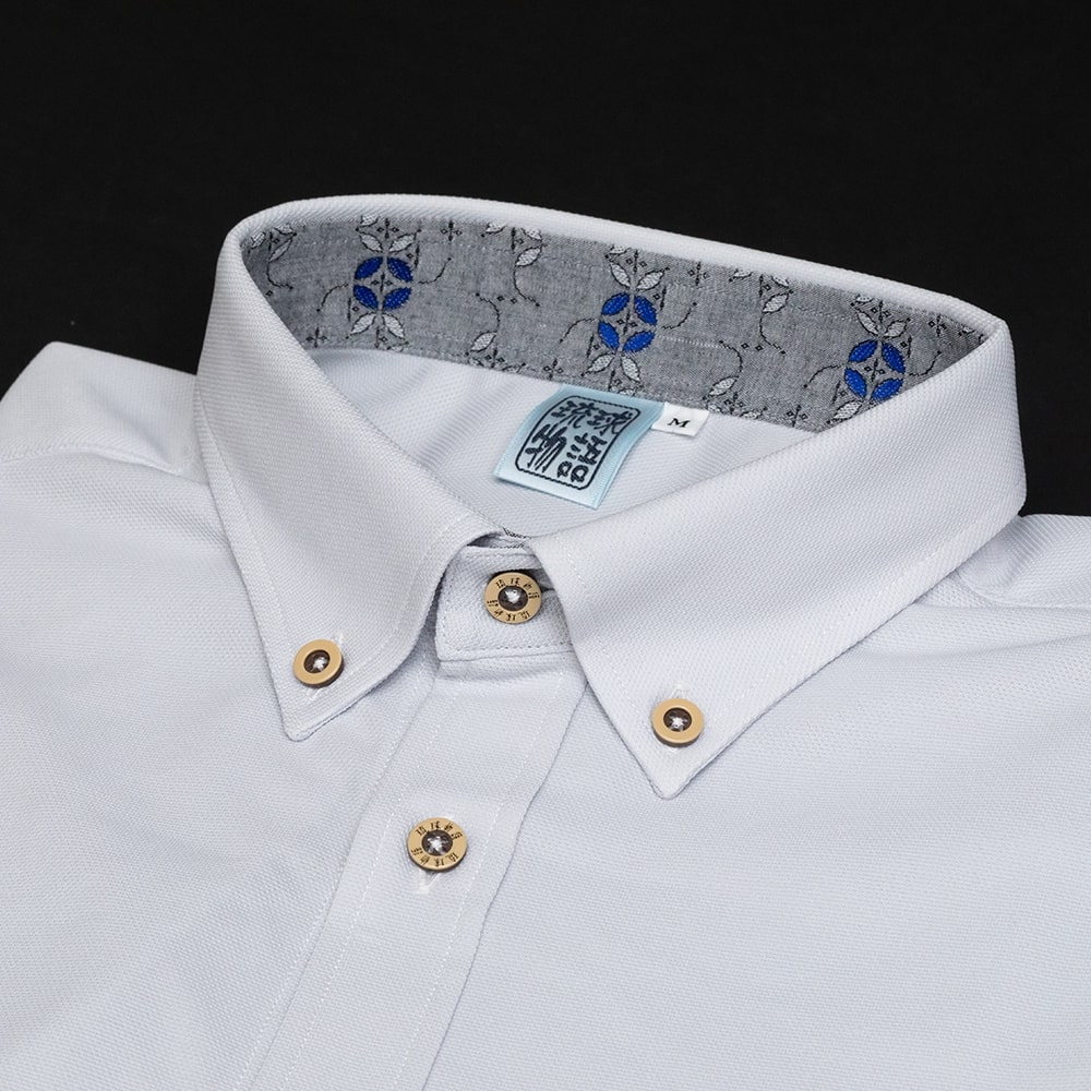 【3L】T1901B　メンズ　＜七宝紋様柄使い＞　ボタンダウン　長袖