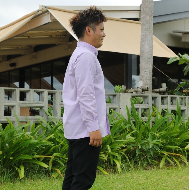 OM1911【光電子®】メンズ　＜アカショウビン柄使い＞　ボタンダウン　長袖