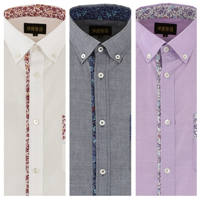 OM1911【光電子®】メンズ　＜アカショウビン柄使い＞　ボタンダウン　長袖