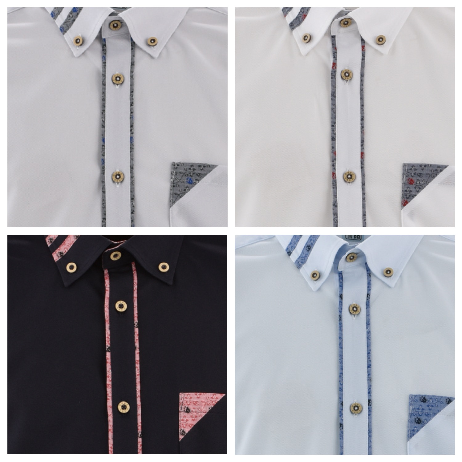 【数量わずか】T1800　メンズ　＜ブーゲン柄紋様使い＞　ボタンダウン