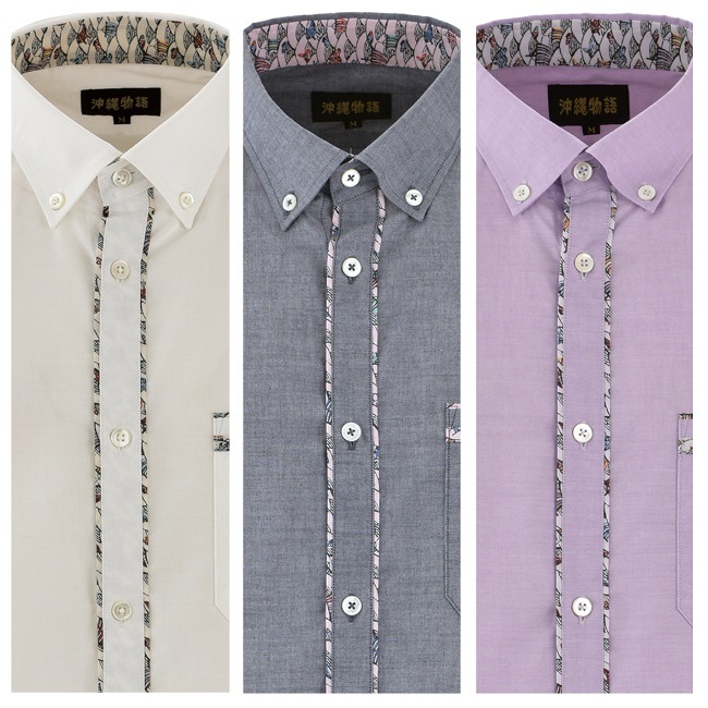 OM1910B【光電子®】メンズ　＜青海波柄使い＞　ボタンダウン　長袖