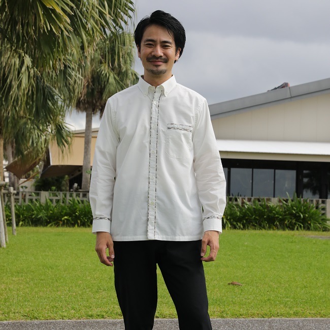 OM1910B【光電子®】メンズ　＜青海波柄使い＞　ボタンダウン　長袖