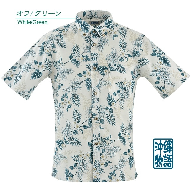 OK1854B　メンズ　＜デイゴ・プルメリア柄＞　ボタンダウン