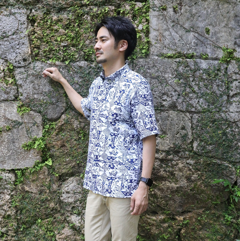 【受注生産受付中】A-9B　メンズ　＜琉球伝統紋様藍型染＞　【20枚限定】