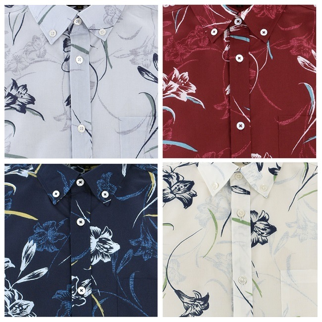 OK1866B　メンズ　＜テッポウユリ柄＞　ボタンダウン