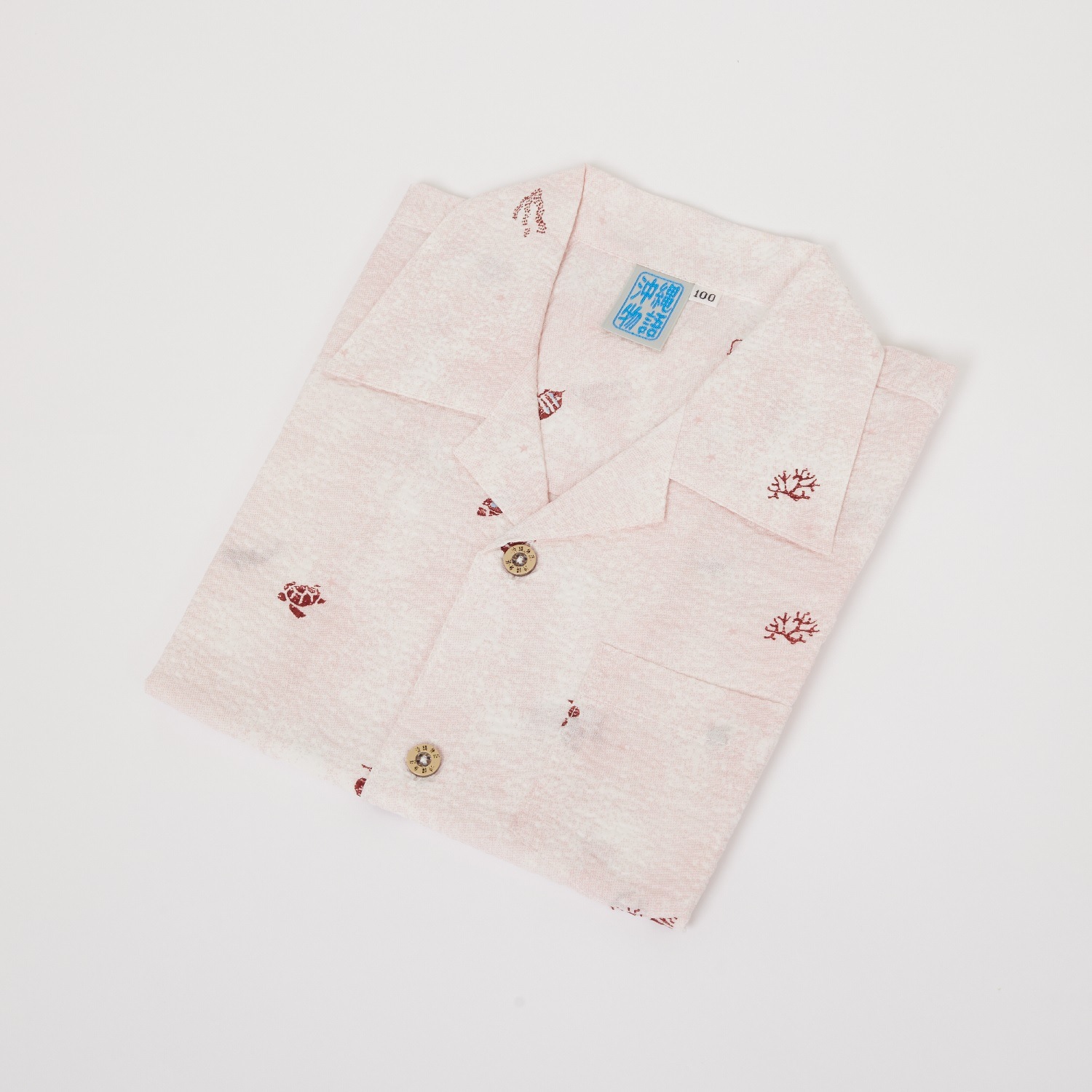 OK1685　キッズ　＜美ら海柄＞　開襟シャツ