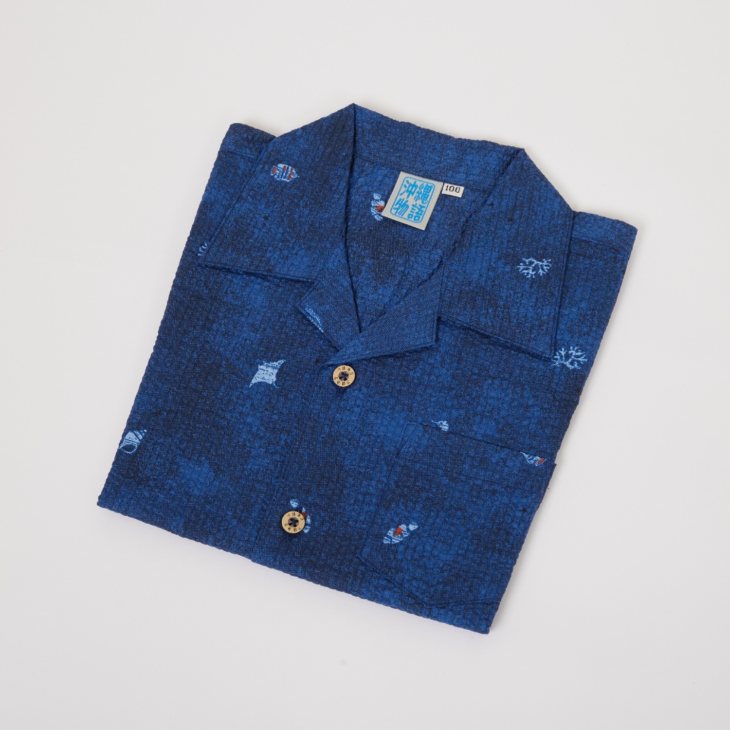 OK1685　キッズ　＜美ら海柄＞　開襟シャツ