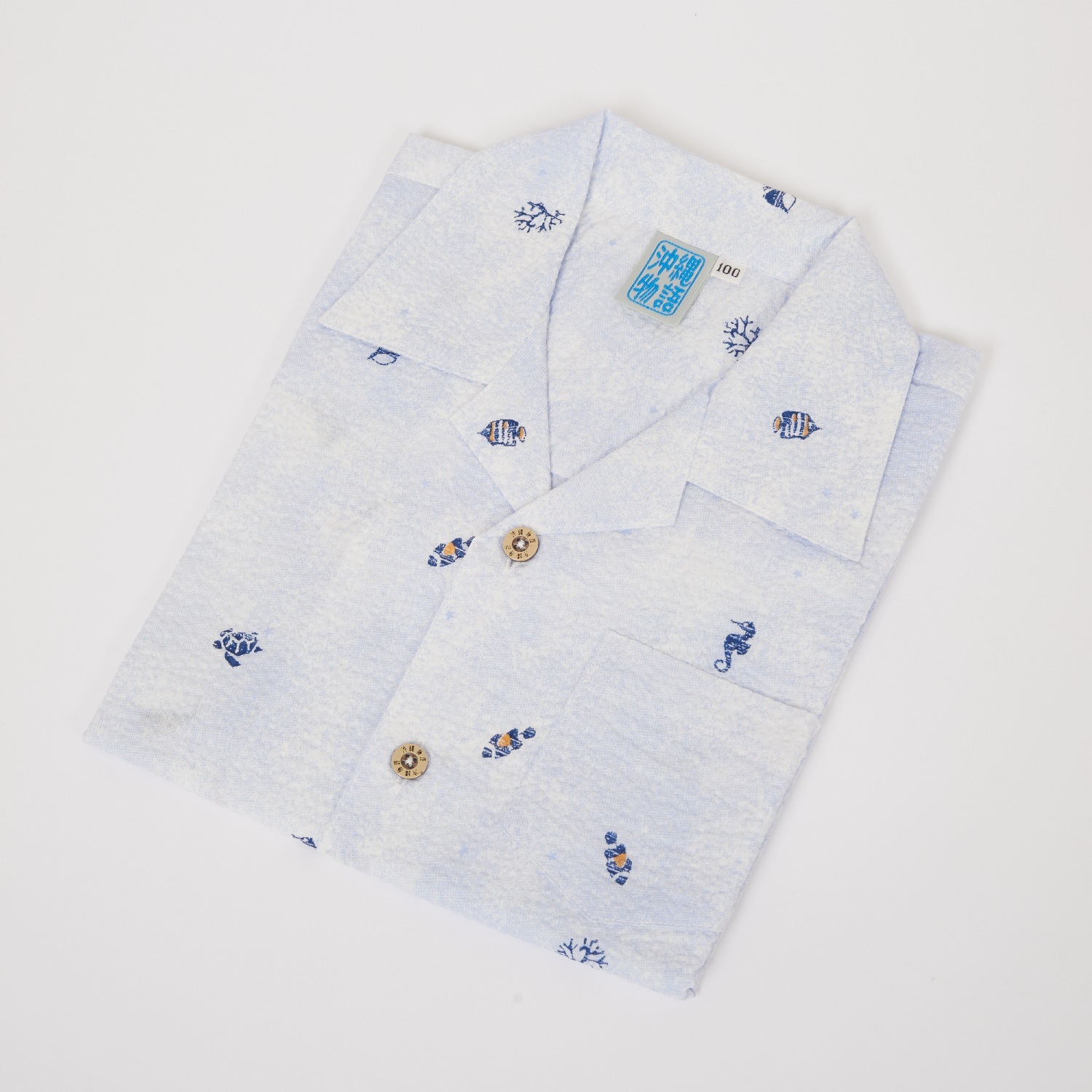 OK1685　キッズ　＜美ら海柄＞　開襟シャツ