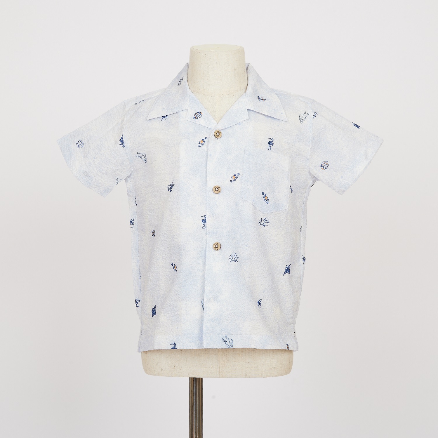 OK1685　キッズ　＜美ら海柄＞　開襟シャツ