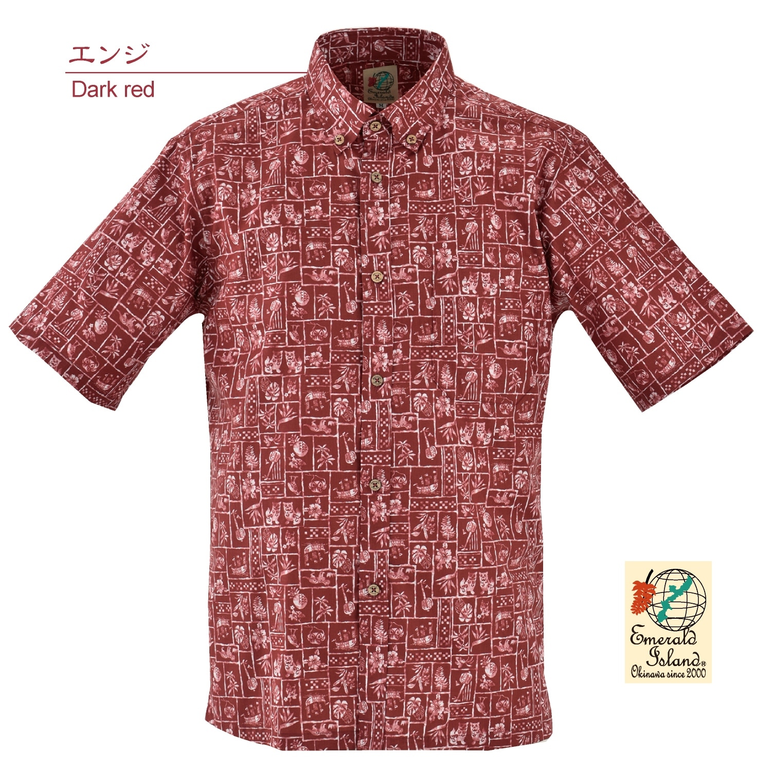 EM1891　メンズ　＜パッチワーク柄＞　ボタンダウン　半袖