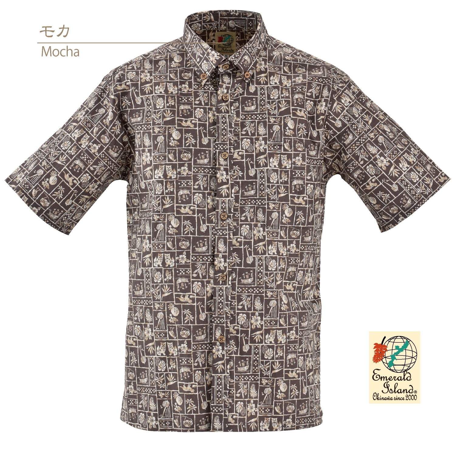 EM1891　メンズ　＜パッチワーク柄＞　ボタンダウン　半袖