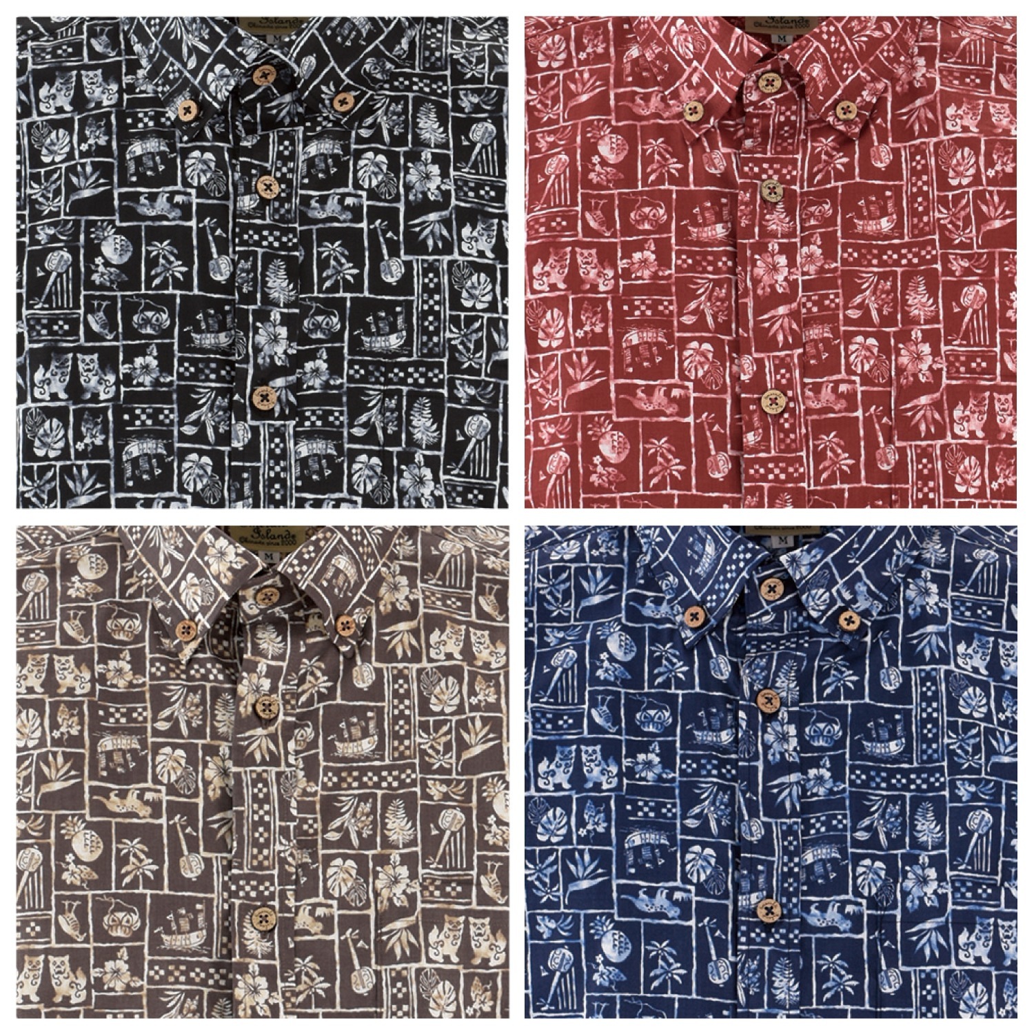 EM1891　メンズ　＜パッチワーク柄＞　ボタンダウン　半袖