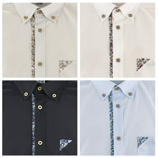 T1806　メンズ　＜小花柄使い＞　ボタンダウン