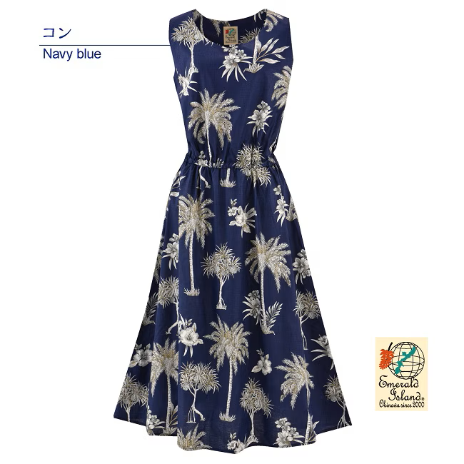 EM1194W　レディース　＜ヤシ柄＞　ワンピース