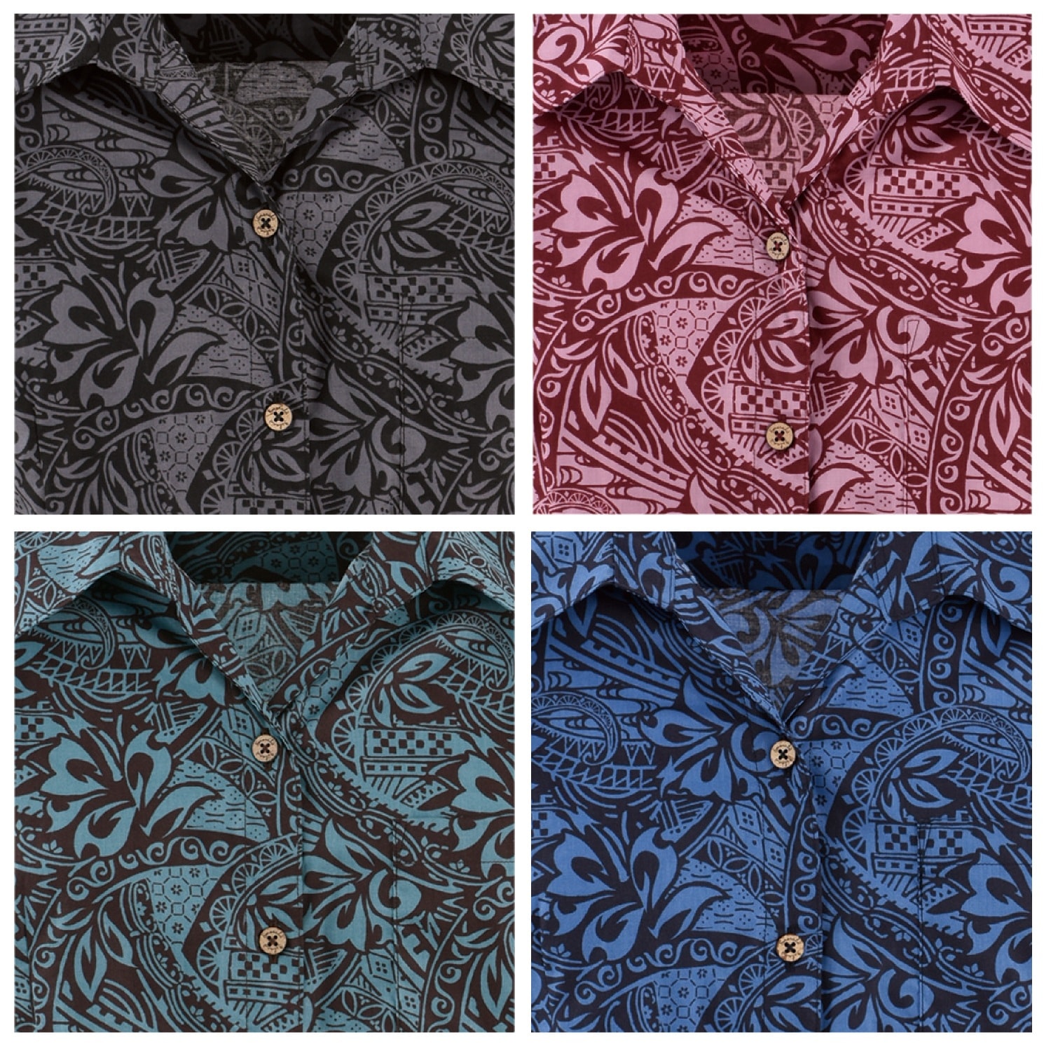 EM1188　レディース　＜幾何学ハイビ柄＞　スキッパー半袖