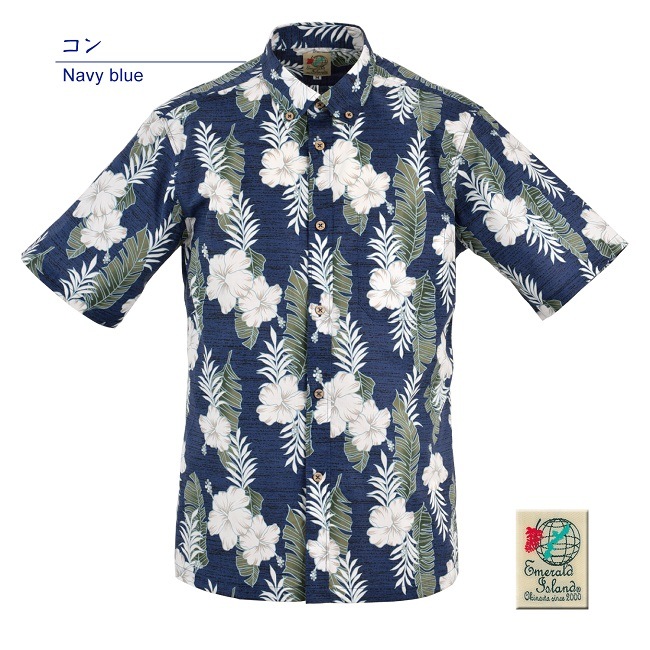 EM1883B　メンズ　＜ストハイビ柄＞　ボタンダウン