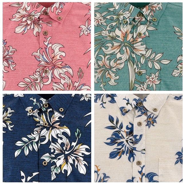 OK1851　メンズ　＜トライバルハイビ柄＞　ボタンダウン