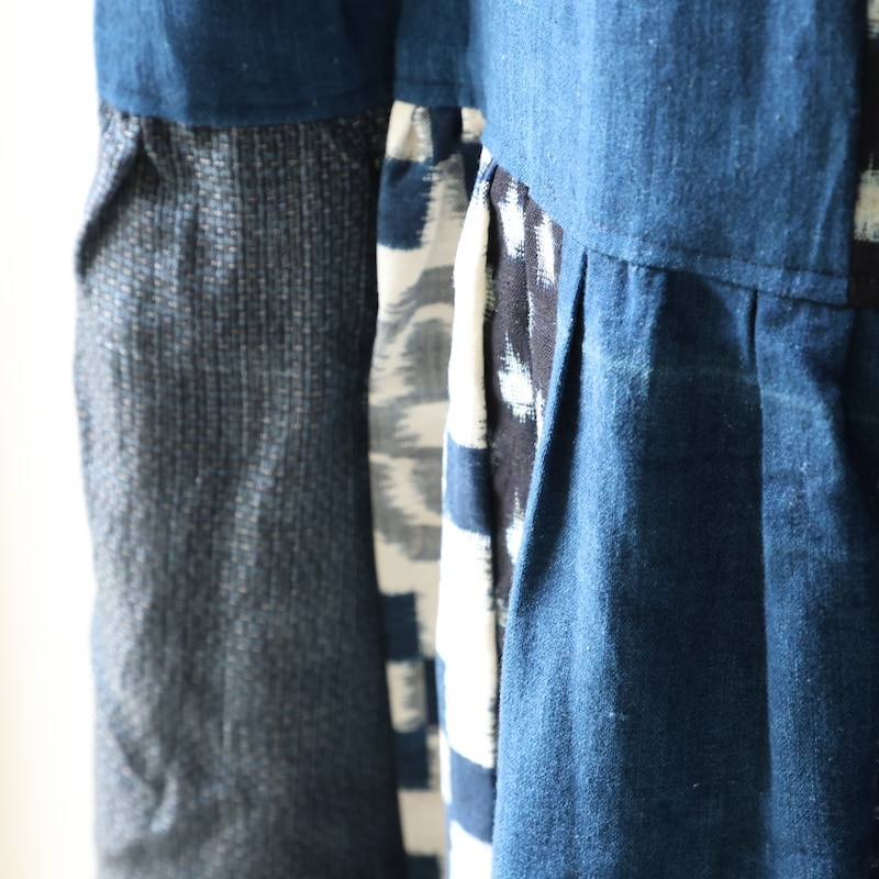 古布 パッチワーク 手刺繍 藍染ワンピース 【公式通販】