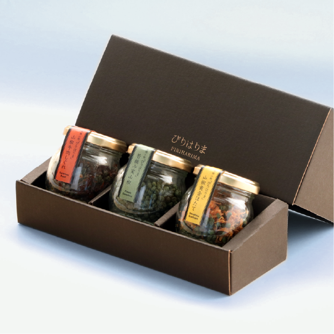 若摘み実山椒・ほたて・牛肉しぐれ３本セット【紙箱】