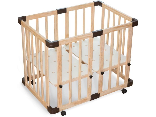 美品】木製ベビーベッド Rizkiz 120x70cm キャスターストッパー付 ミニ