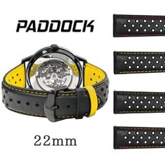 22mm 腕時計ベルト パンチング 革ベルト PADDOCK ブラック|腕時計ベルト