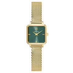LEONOR レオノール レディース 腕時計 クオーツ 金属ベルト スクエア メッシュ ゴールド グリーン 文字盤