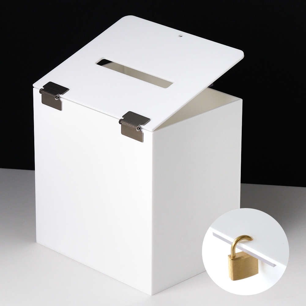 応募箱/投票箱/アンケートボックス/タイプS/白(不透明)/鍵付/幅20cm
