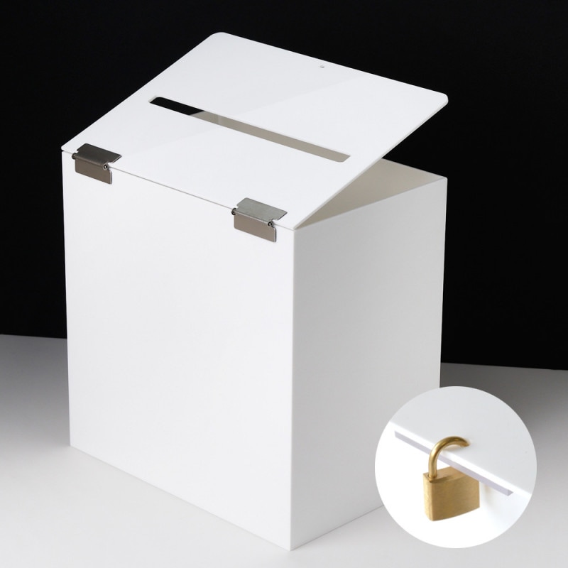 A4ファイルが入る♪応募箱/投票箱/アンケートボックス/タイプL/白(不透明)/鍵付/幅30cm【ステンレス蝶番】