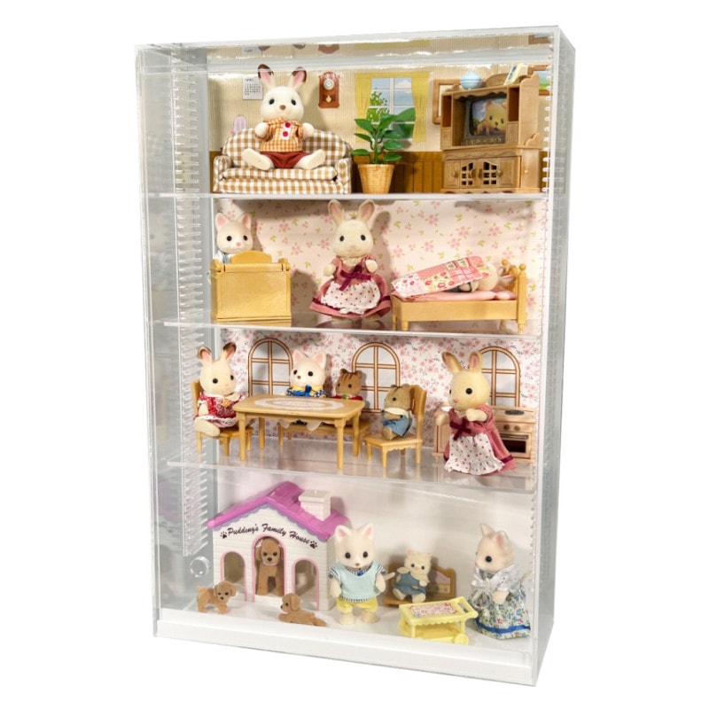 【置き式】コレクションケースクリアS背面白/棚板3枚付/W30cm/D13cm/H45cm