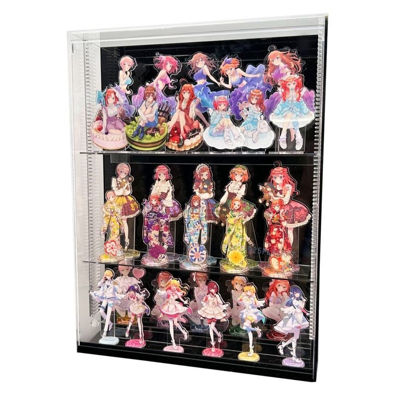 【高さ移動自由】 アクリルスタンド専用コレクションケースLクリア(コの字付)背面黒 幅45cm 高さ60cm コレクション棚 アクスタ専用