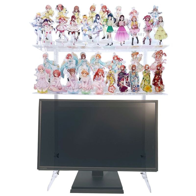 【高さ移動自由】アクリルスタンド専用コレクション フリーステージ デスクトップ用2段 クリア (コの字付) コレクションケース コレクション棚 アクスタ専用