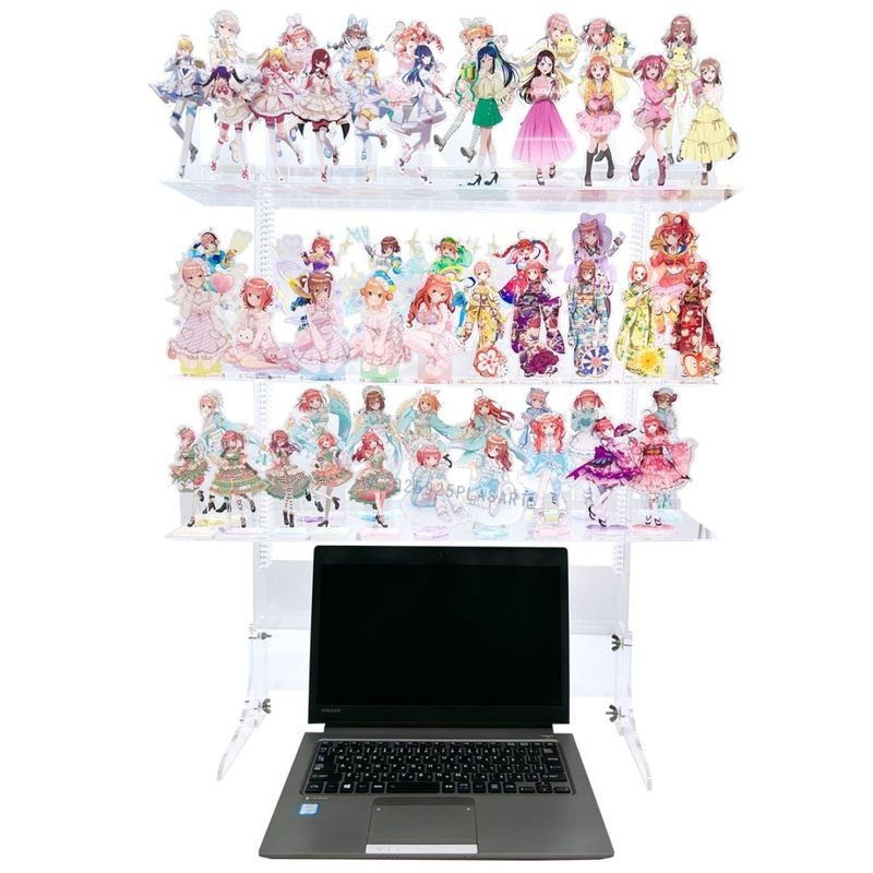 【高さ移動自由】アクリルスタンド専用コレクションケース フリーステージ ノートパソコン用3段 クリア (コの字付) コレクションケース コレクション棚 アクスタ専用