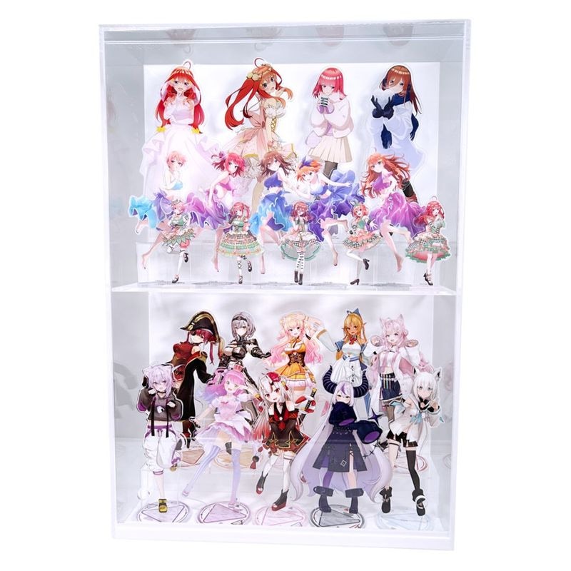【壁掛け式 高さ66cm 幅45cm】 クリア背景白/スタンド付き　フィギュア・アクリルスタンド専用コレクションケース　2段