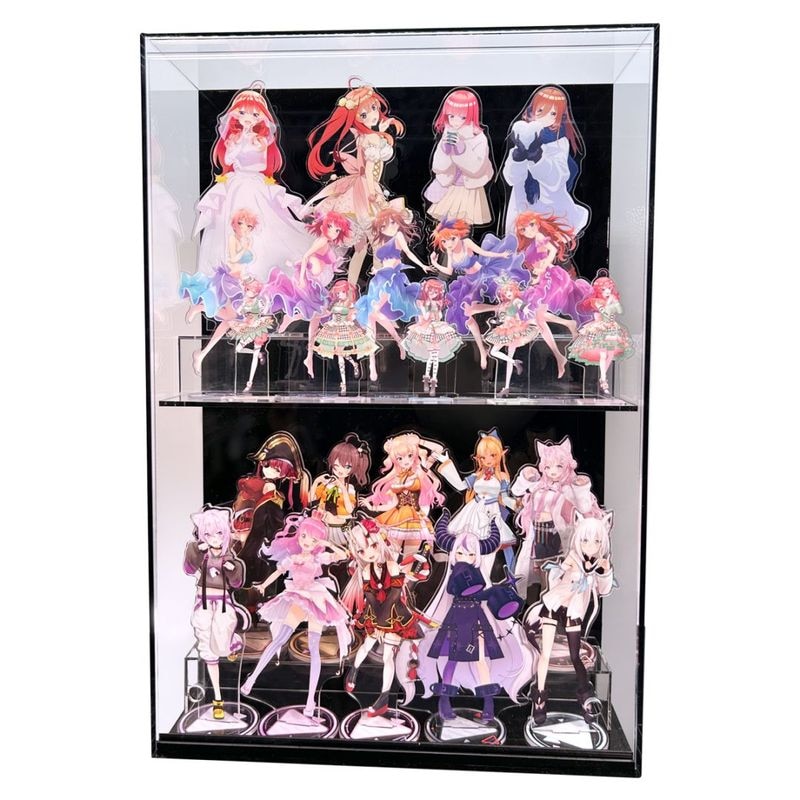 【壁掛け式 高さ66cm 幅45cm】 クリア背景黒/スタンド付き　フィギュア・アクリルスタンド専用コレクションケース　2段