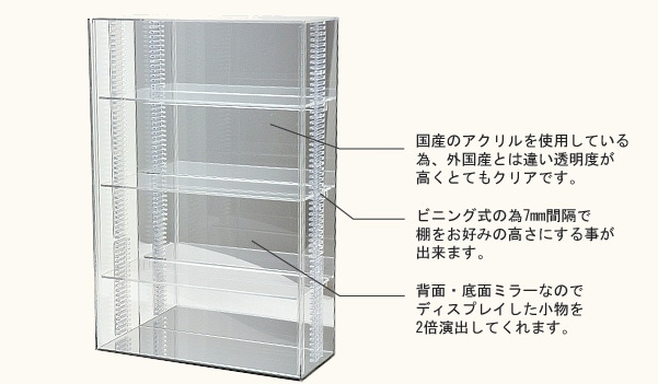 壁掛け 】 コレクションケースクリアS/棚板3枚付/幅30cm/奥行