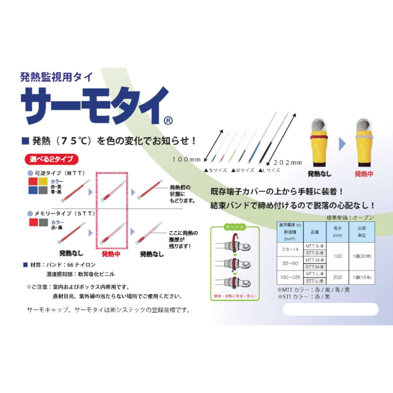 発熱監視用タイ｜サーモタイ MTT 可逆タイプ (15本・30本)