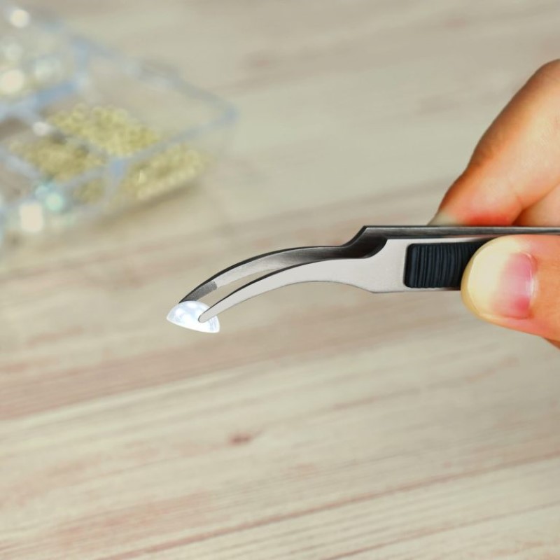 【はじピン】ラバーグリップ付ピンセット　先曲がり