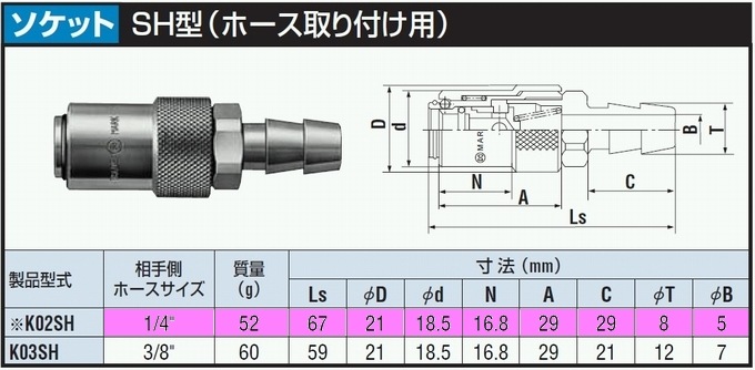 金型用カプラ K02SH(ホース取付用)