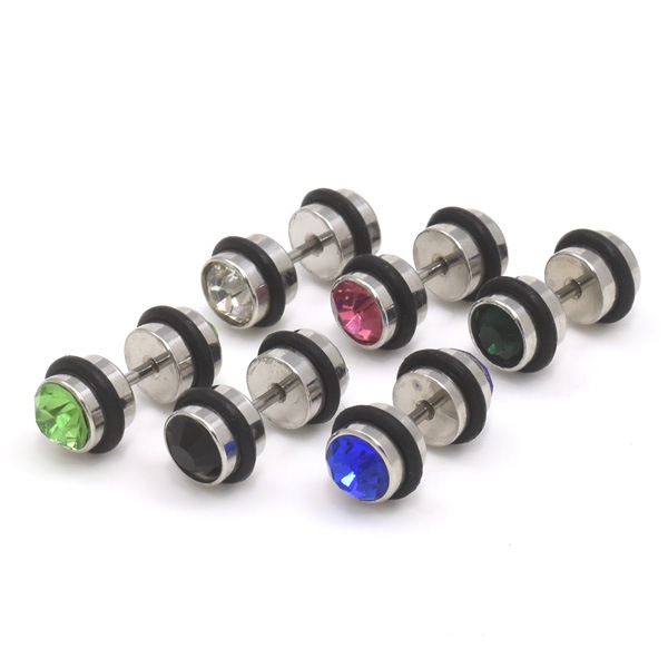 16G ダブルラインストーン バーベル型ボディピアス