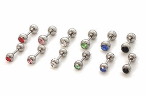 大特価！<br>16Gバーベル型ボディピアス　全6色12タイプ<br>ラインストーン/キラキラジュエルが両側に♪