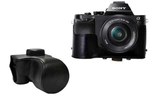 送料無料<br>アウトレットSONY α 7R ズームレンズ対応 カメラケース&首さげ・肩掛け可能ネックストラップ