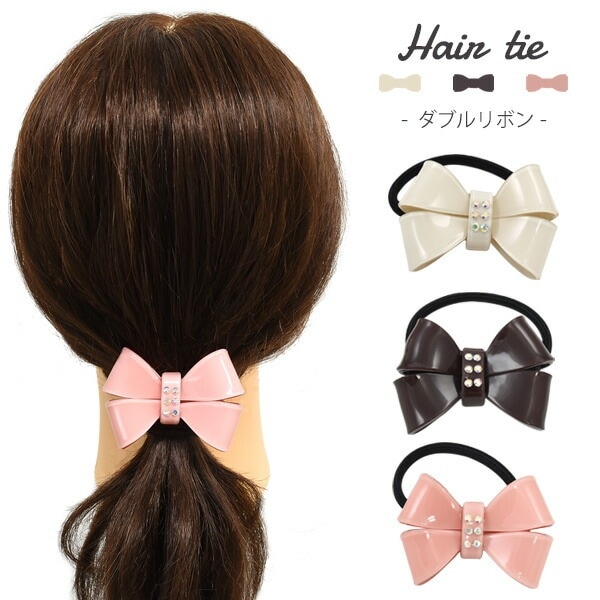 メール便送料無料<br>ヘアゴム ダブルリボン