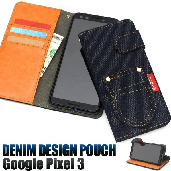 メール便送料無料<br>Google Pixel 3用ポケットデニムデザイン手帳型ケース