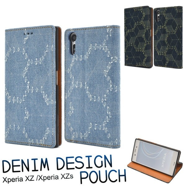 メール便送料無料<br>Xperia XZ (SO-01J/SOV34/601SO)/Xperia XZs(SO-03J/SOV35/602SO)用ダメージデニムデザイン手帳型ケース