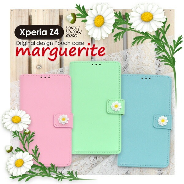 メール便送料無料<br>Xperia Z4(SO-03G/SOV31/402SO)用パステルマーガレットケースポーチ