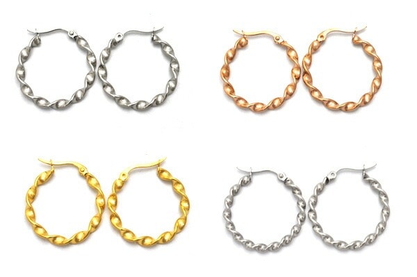 ツイストフープピアス ステンレス製　シルバーS/シルバー/ゴールド/ピンクゴールド